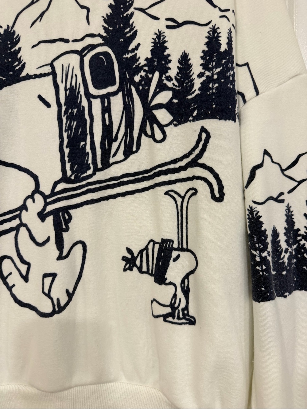 Peanuts White Crewneck Sweater with Navy Ski Graphic - Picture 3 of 6